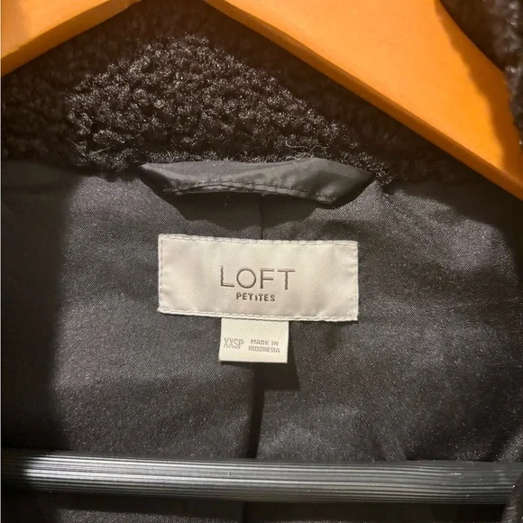 LOFT Black Shearling Mixed Media Coat - XXS Petite - Picture 9 of 10